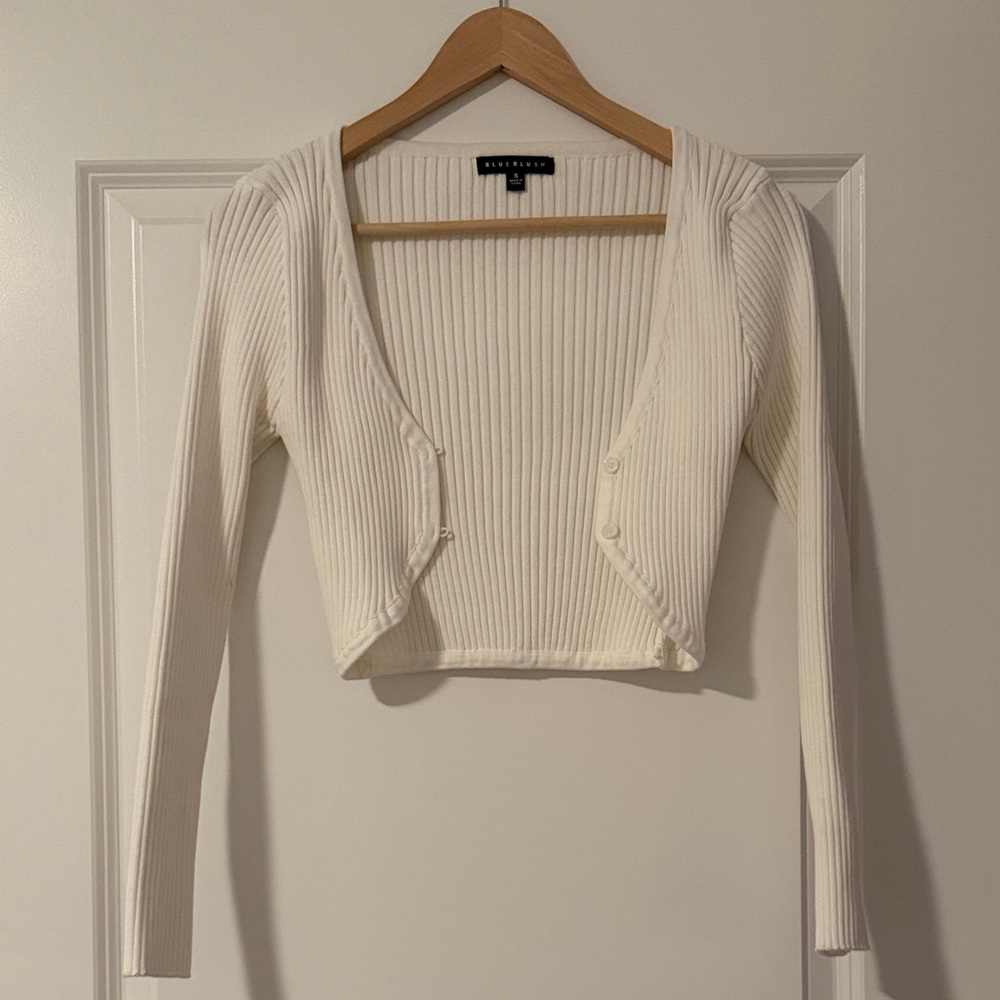 Blue Blush Cream Ribbed Crop Top